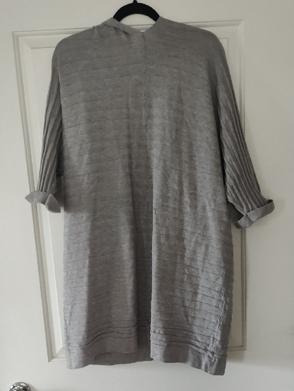 Light Gray Open Front Ribbed Cardigan - Picture 2 of 3